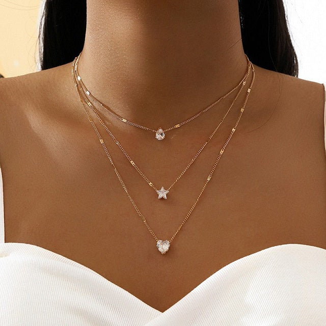 Crystal Heart Star Necklace