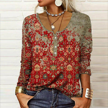 Vintage Ethnic Style Printed Blouse