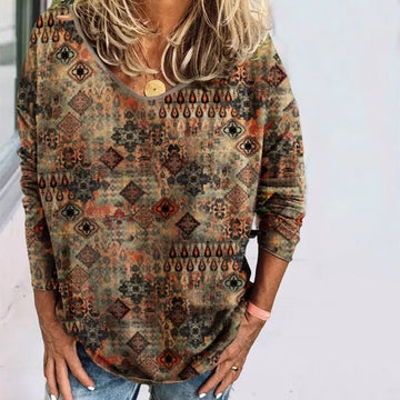 Vintage Ethnic Style Printed T-Shirt