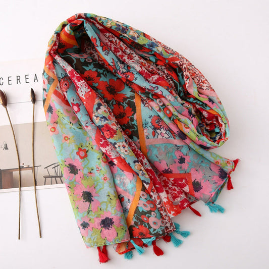 Colorful Floral Print Scarf