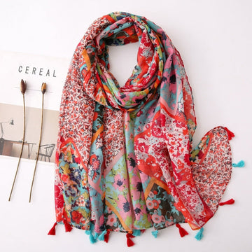 Colorful Floral Print Scarf