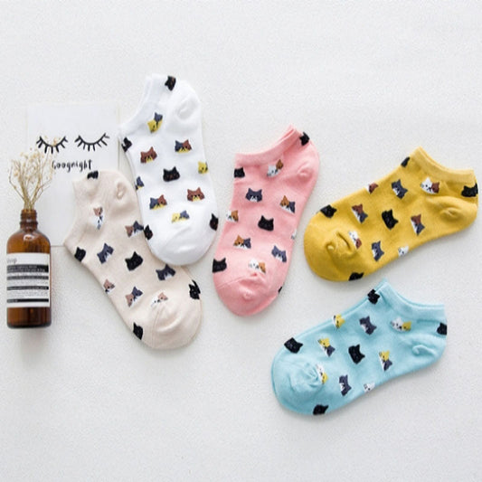 Pack Of 5 Pairs Of Cat Print Socks