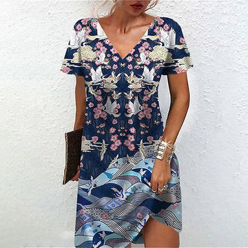 Vintage Casual Printed Dress