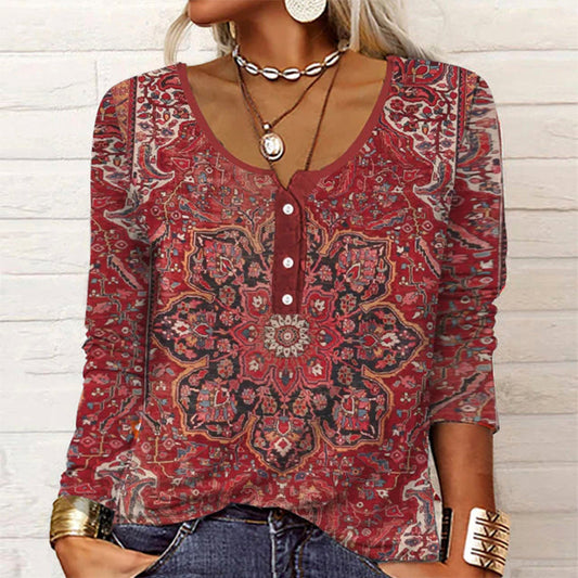 Vintage Ethnic Print Blouse