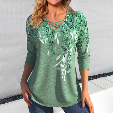 Leaf Print Casual Blouse