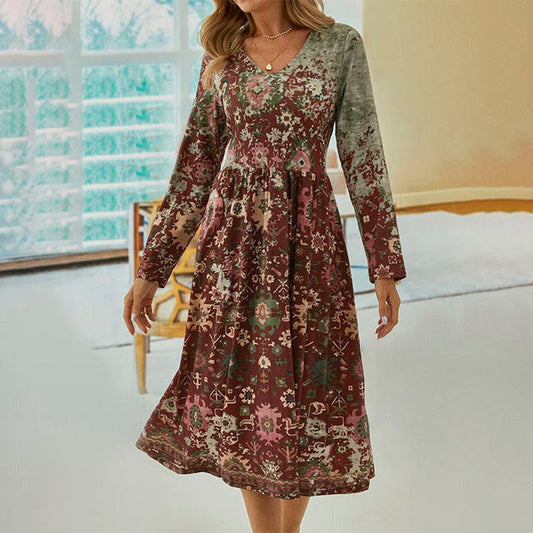 Vintage Ethnic Style Printed Dress