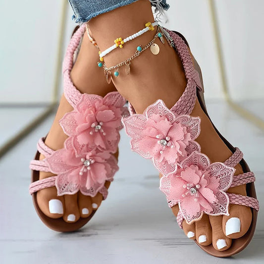 Floral Decoration Wedge Sandals