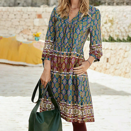 Vintage Ethnic Geometric Print Dress