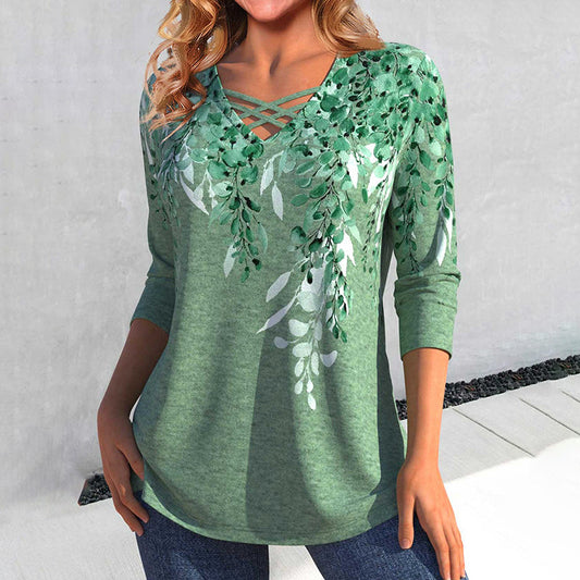 Leaf Print Casual Blouse