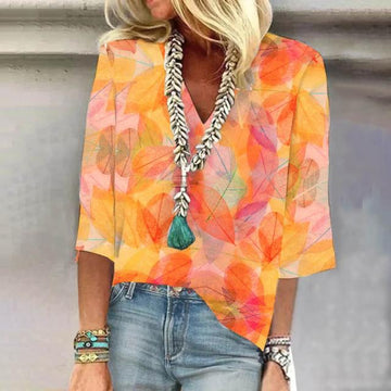 Colorful Leaf Print Blouse