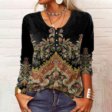 Vintage Ethnic Style Printed Blouse