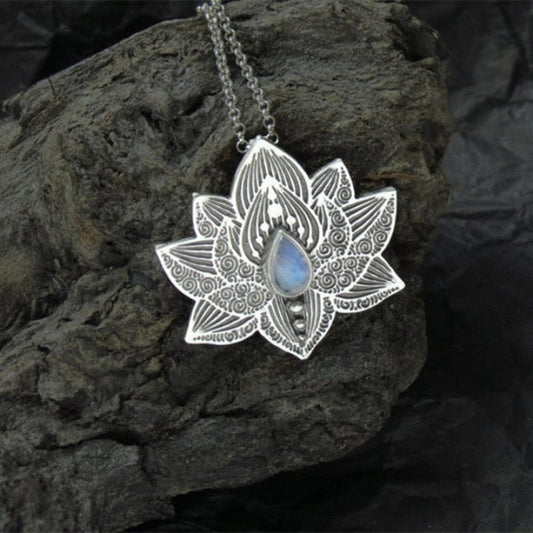 Vintage Lotus Pendant Necklace