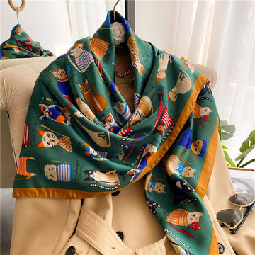 Creative Cat Print Silk Scarf