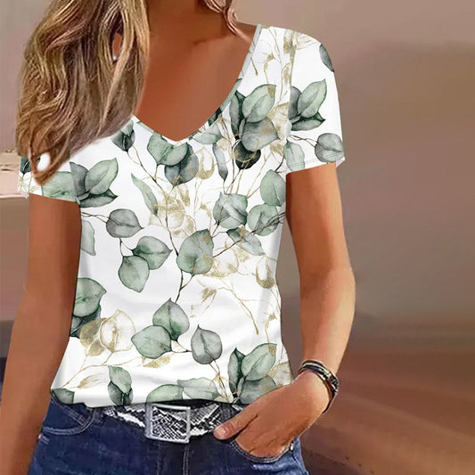 Leaf Print Casual T-Shirt