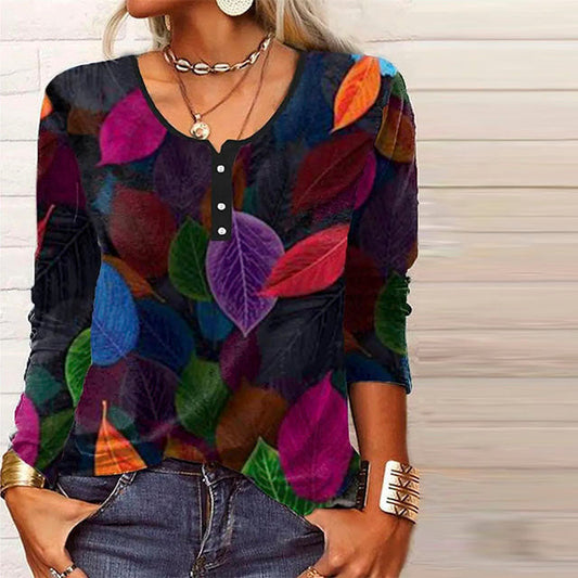 Colorful Leaf Print Blouse