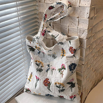 Floral Embroidered Canvas Bag