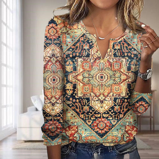 Vintage Ethnic Style Printed Blouse