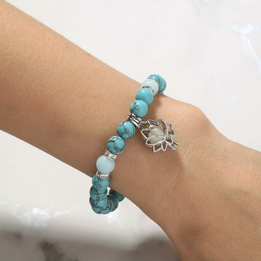 Luminous Lotus Pendant Beaded Bracelet