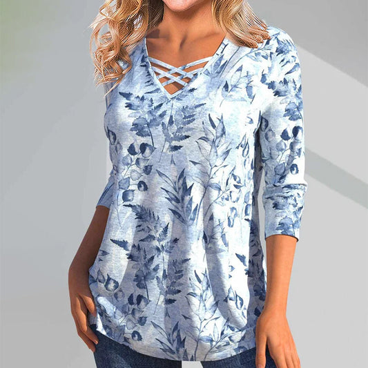 Leaf Print Casual Blouse