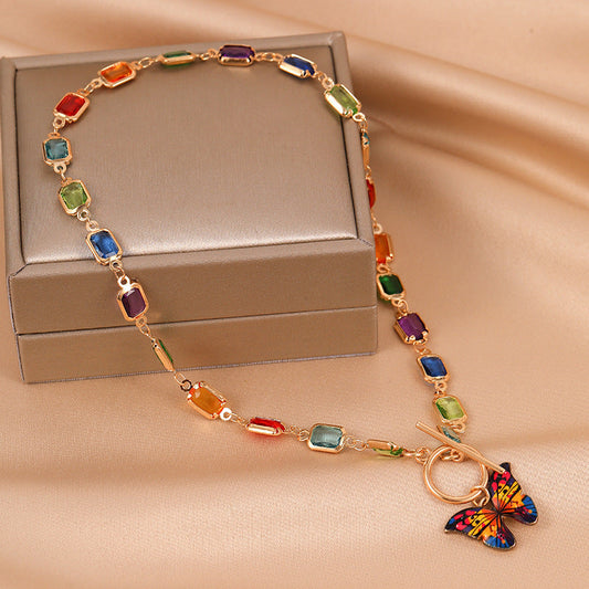 Colorful Butterfly Pendant Necklace