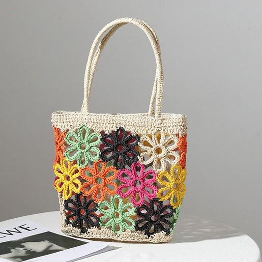 Hollow Out Flower Straw Bag