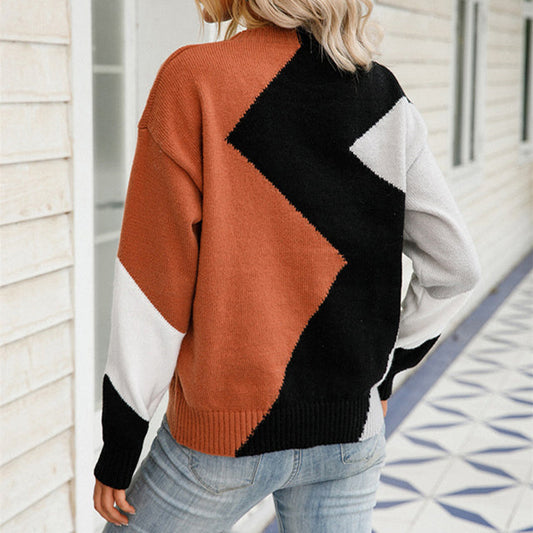 Contrast Color Casual Sweater