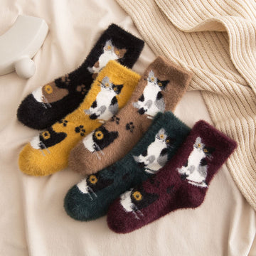 Cat Print Plush Socks