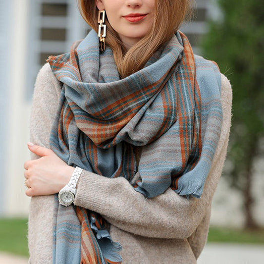 Casual Plaid Fringe Scarf