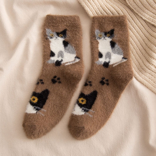 Cat Print Plush Socks