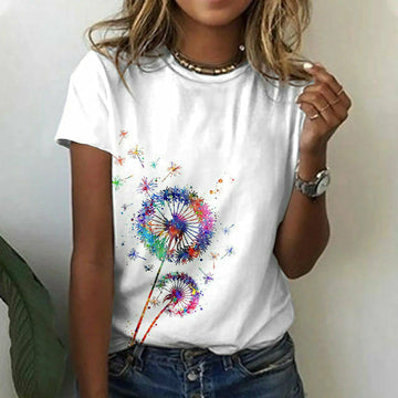 Colorful Dandelion Print T-Shirt