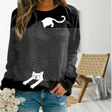 Cat Print Casual T-Shirt