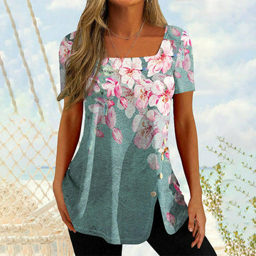 Asymmetrical Floral Print T-Shirt