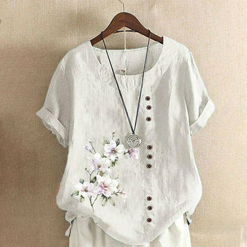 【Cotton and Linen】Casual Floral Print Blouse