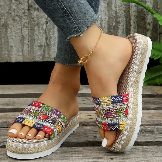 Ethnic Style Platform Slippers