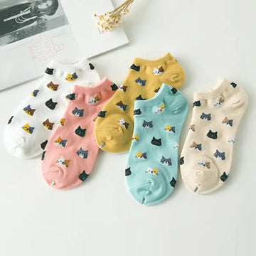 Pack Of 5 Pairs Of Cat Print Socks