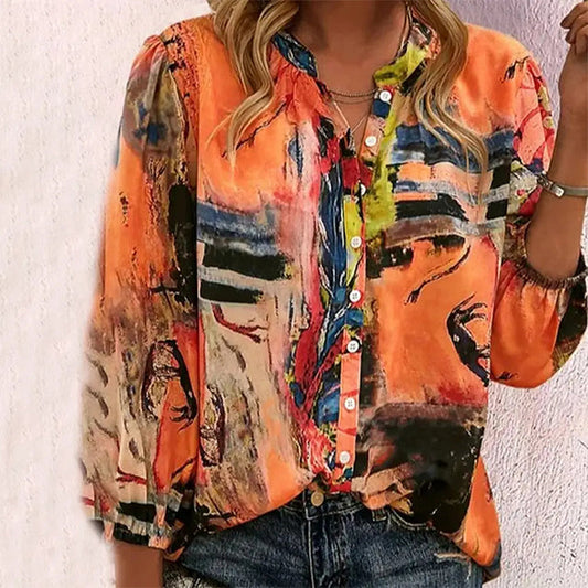 Vintage Abstract Print Blouse