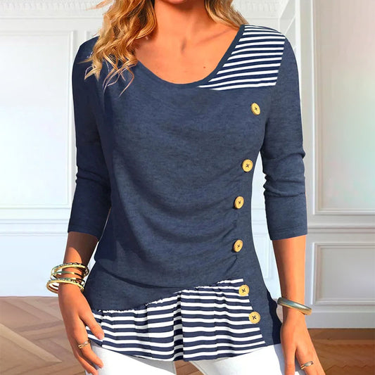 Casual Striped Patchwork Blouse