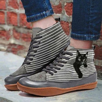 Cute Cat Print Flat Boots