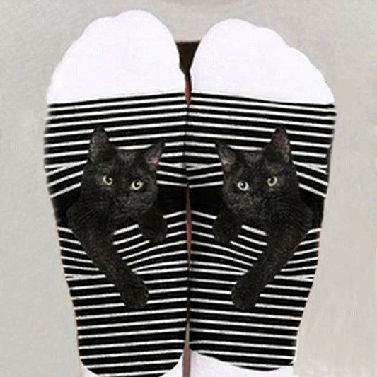 Cat Print Striped Socks